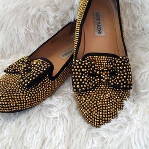 Steve Madden Gold Black Studded Slip On Flats Shoe Size 6